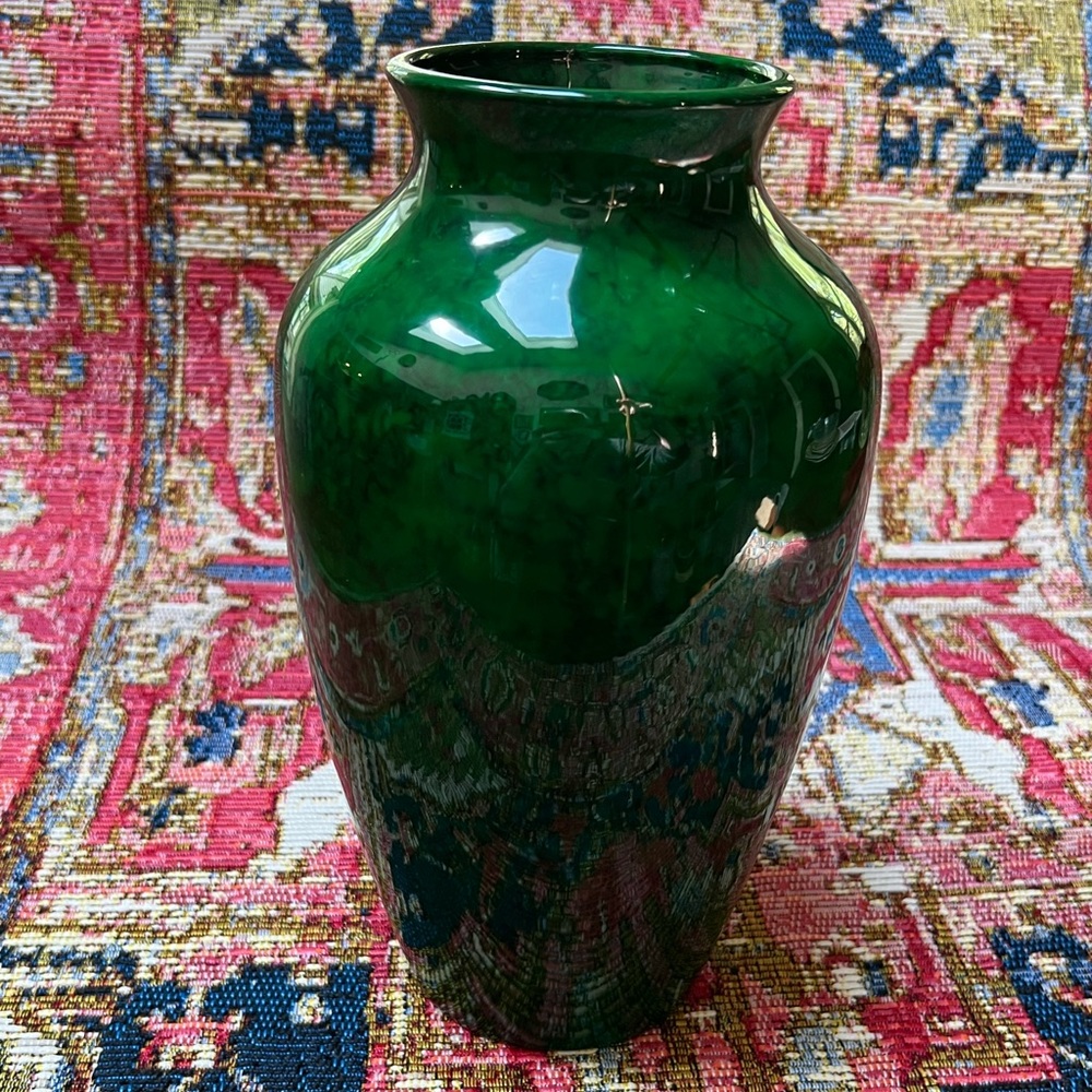 Magnificent Otagiri Faux Malachite Vase. 10”T